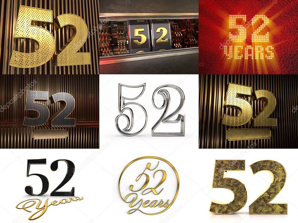 Set of number fifty-two years celebration