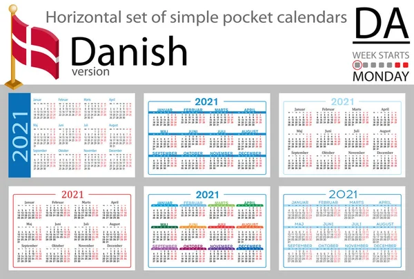 Dinamarca Conjunto Horizontal Calendarios Bolsillo Para 2021 Dos Mil Veintiuno — Vector de stock