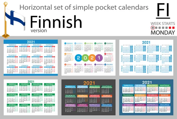 Conjunto Horizontal Finlandés Calendarios Bolsillo Para 2021 Dos Mil Veintiuno — Vector de stock