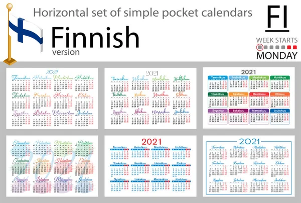 Conjunto Horizontal Finlandés Calendarios Bolsillo Para 2021 Dos Mil Veintiuno — Vector de stock