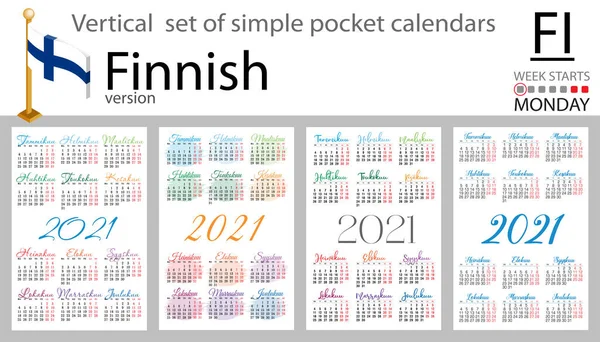 Conjunto Vertical Finlandés Calendarios Bolsillo Para 2021 Dos Mil Veintiuno — Vector de stock