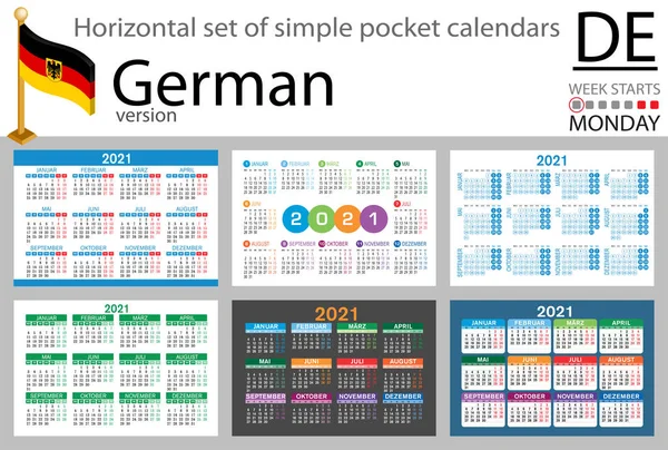 Duitse Horizontale Set Zakkalenders Voor 2021 Tweeduizend Eenentwintig Week Begint — Stockvector