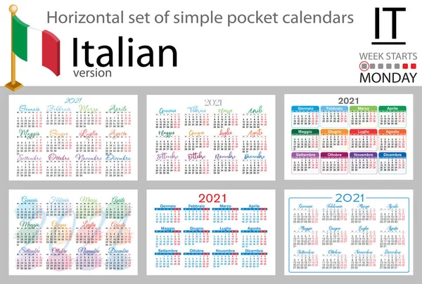 Serie Orizzontale Italiana Calendari Tascabili 2021 Duemilauno Settimana Inizia Lunedì — Vettoriale Stock