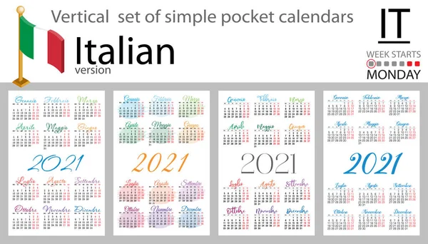 Serie Verticale Italiana Calendari Tascabili 2021 Duemilauno Settimana Inizia Lunedì — Vettoriale Stock