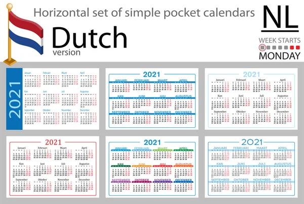 Ολλανδικό Οριζόντιο Σύνολο Ημερολογίων Τσέπης Για 2021 Δύο Χιλιάδες Είκοσι — Διανυσματικό Αρχείο