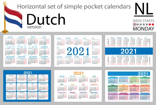 Ολλανδικό Οριζόντιο Σύνολο Ημερολογίων Τσέπης Για 2021 Δύο Χιλιάδες Είκοσι — Διανυσματικό Αρχείο