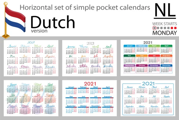 Ολλανδικό Οριζόντιο Σύνολο Ημερολογίων Τσέπης Για 2021 Δύο Χιλιάδες Είκοσι — Διανυσματικό Αρχείο