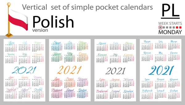 Conjunto Vertical Polaco Calendarios Bolsillo Para 2021 Dos Mil Veintiuno — Vector de stock