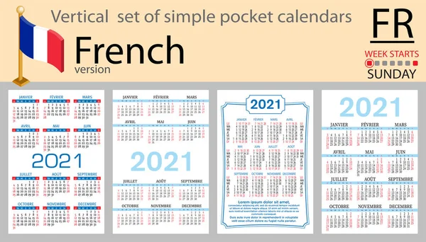 Французский Вертикальный Набор Карманных Календарей 2021 Год Две Тысячи Двадцать — стоковый вектор