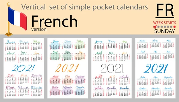 Французский Вертикальный Набор Карманных Календарей 2021 Год Две Тысячи Двадцать — стоковый вектор