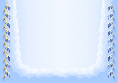 Uruguay bayrağı ile yatay çerçeve ve sınır, sertifikanız ve diplomanız için şablon elemanları. Vektör.