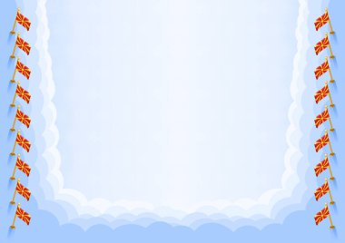 Kuzey Makedonya bayrağı ile yatay çerçeve ve sınır, sertifika ve diploman için şablon unsurları. Vektör.