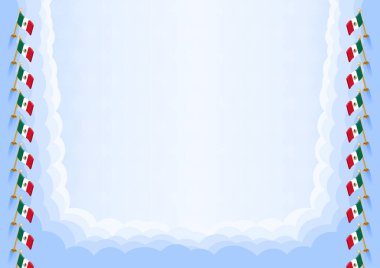 Meksika bayrağı ile yatay çerçeve ve sınır, sertifika ve diploman için şablon unsurları. Vektör.