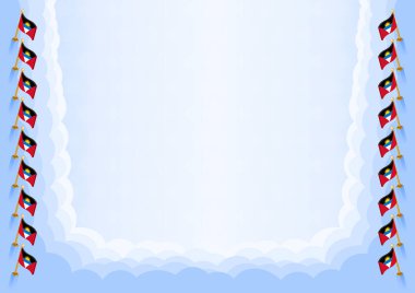 Antigua ve Barbuda bayrağı ile yatay çerçeve ve sınır, sertifikanız ve diplomanız için şablon unsurları. Vektör.