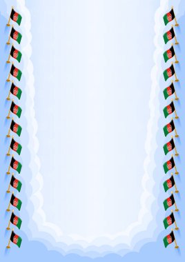 Afganistan bayrağı ile dikey çerçeve ve sınır, sertifikanız ve diplomanız için şablon unsurları. Vektör.