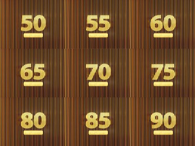 Metal zemin üzerinde küçük delikler olan 50 'den 90' a kadar sayılar kümesi. 3B illüstrasyon