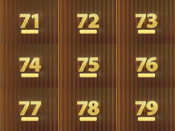 Sada Čísel Jedenasedmdesáti Sedmdesáti Devíti Perforovaných Malými Otvory Kovovém Pozadí — Stock fotografie