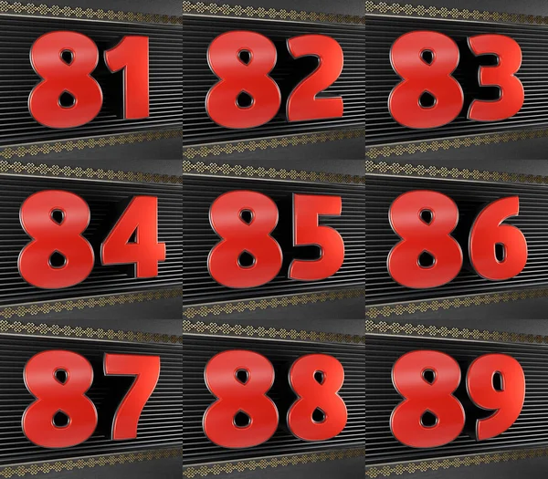 Set Red Numbers Eighty One Eighty Nine Anniversary Celebration Design — Stock Photo, Image