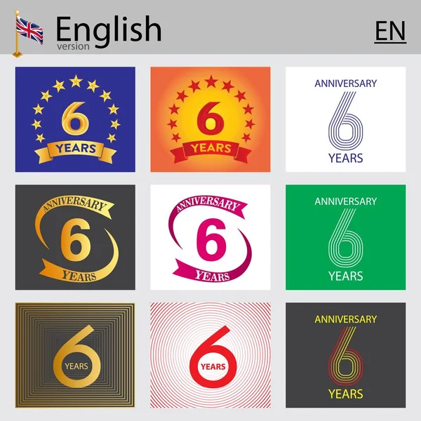 Set Number Six Years Years Celebration Design Anniversary Vector Number — Stock Vector