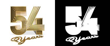 54 numara (54 numara), gölge ve alfa kanallı beyaz arka planda beş paralel çizgi ile yıldönümü kutlaması tasarımı. 3B illüstrasyon