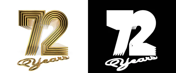 Number 72 (number seventy-two) anniversary celebration design with five parallel lines on a white background with shadow and alpha channel. 3D illustration