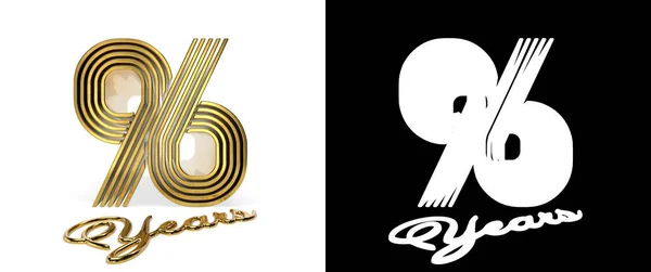 影とアルファチャンネルと白の背景に5本の平行線を持つ番号96 番号96 記念日のお祝いのデザイン 3Dイラスト — ストック写真