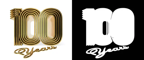 100号 100号 周年纪念设计 白色背景上有五条平行线 阴影和阿尔法通道 3D插图 — 图库照片
