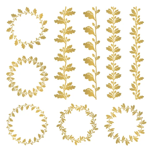 Silhouette oak wreaths in different shapes — Stock Vector