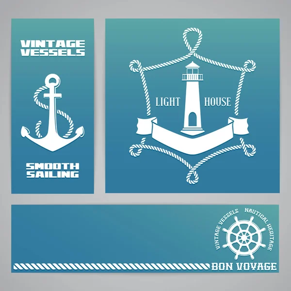 Templates flyers with nautical elements — Stock Vector