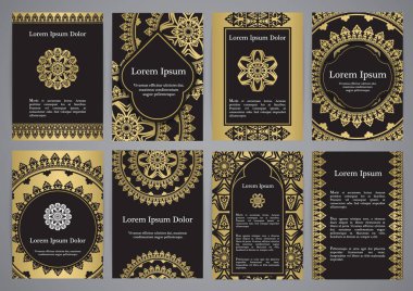 Siyah, altın ve beyaz renklerde mandala vektör şablonları