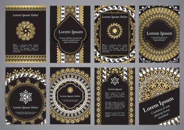 Siyah, altın ve beyaz renklerde mandala vektör şablonları