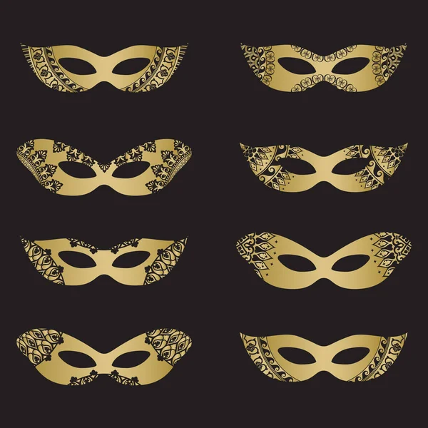 Mascarade dorée silhouettes de masque — Image vectorielle