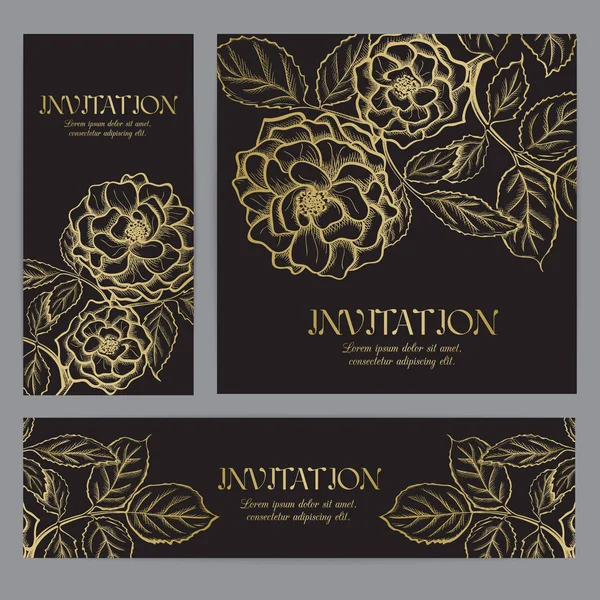 Hintergrund mit Gold Rose Grafik Blumen. — Stockvektor