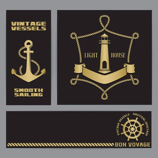 Templates for flyers with nautical elements — Stock Vector