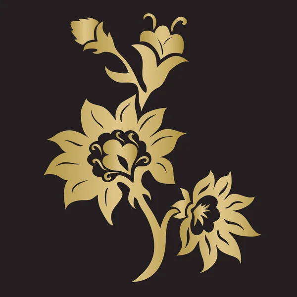 Adorno de silueta floral negro y dorado — Vector de stock
