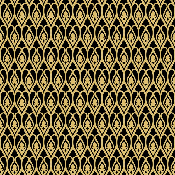 Naadloze floral betegeling patroon in goud en zwart — Stockvector