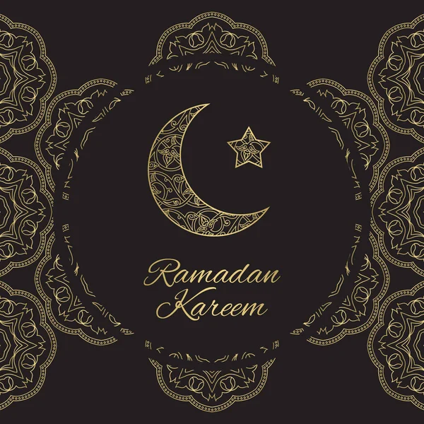 Tarjeta de felicitación Ramadán Kareem con media luna y estrella — Vector de stock