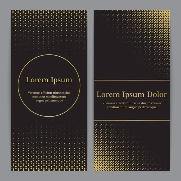 Flyers with patterns in gold and black - polka dots. — Stock Vector