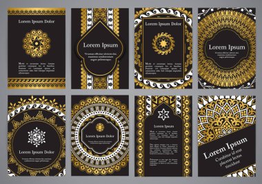 Siyah, altın ve beyaz renklerde mandala vektör şablonları