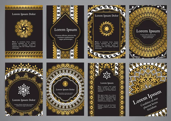 Siyah, altın ve beyaz renklerde mandala vektör şablonları