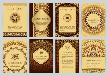 Mandala, altın kahverengi ve bej renkler ile vektör şablonları