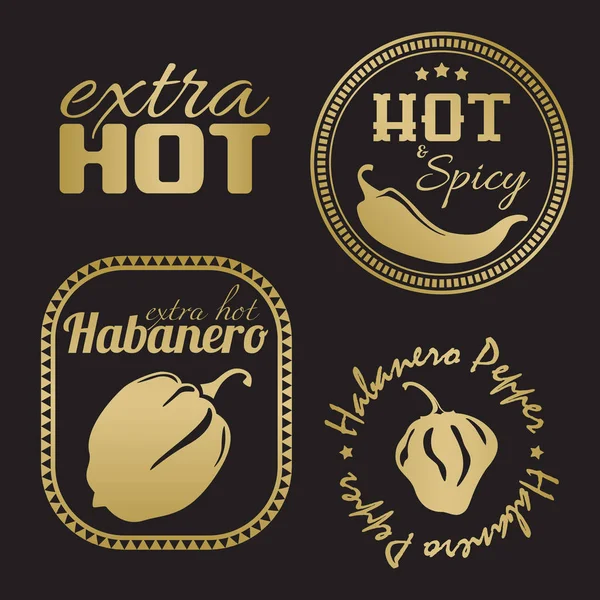 Extra hot chili and habanero pepper labels. — Stock Vector