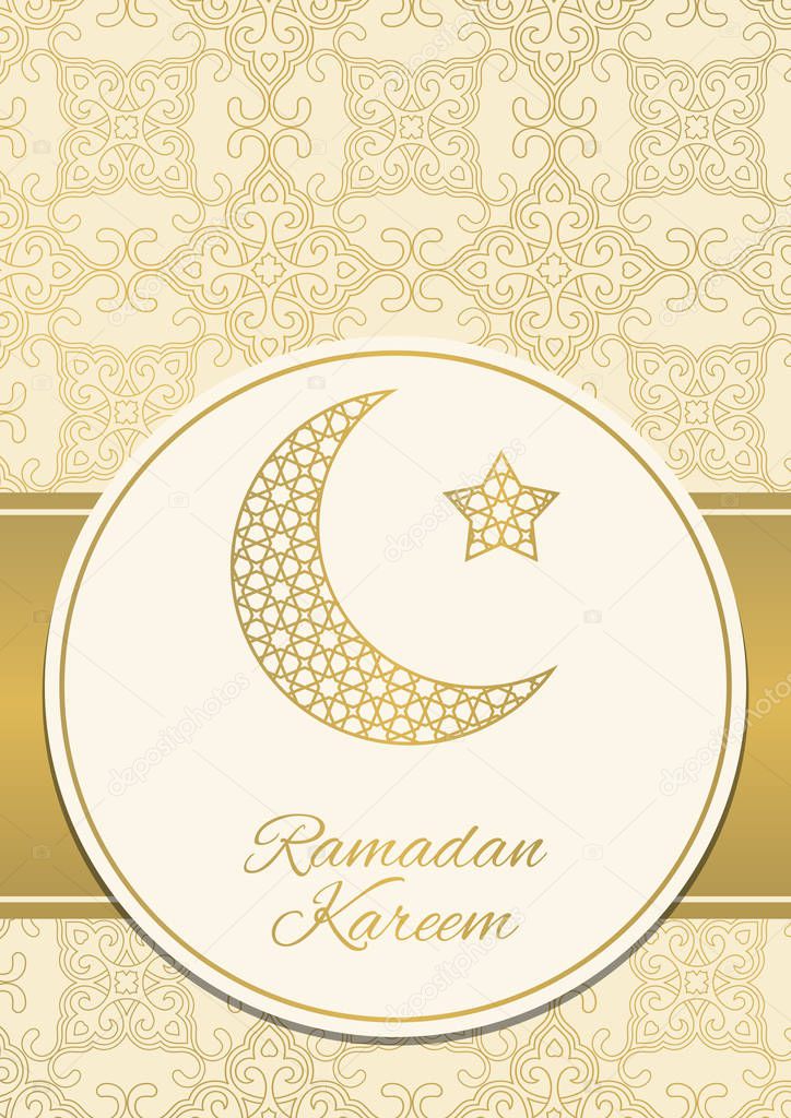 Ramadan Kareem greeting card with half moon and star