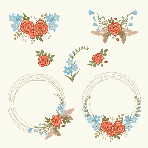 Coronas florales románticas — Vector de stock