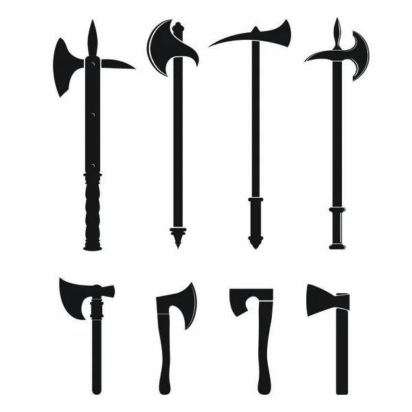 Conjunto de diferentes silhuetas de machado — Vetor de Stock