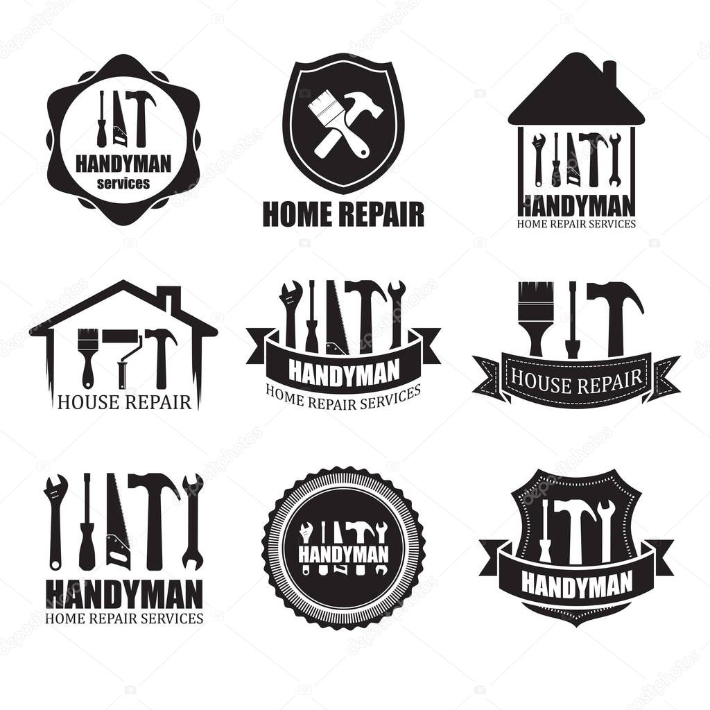 Set of different handyman services icons, isolated on white background. For logo, label or banner