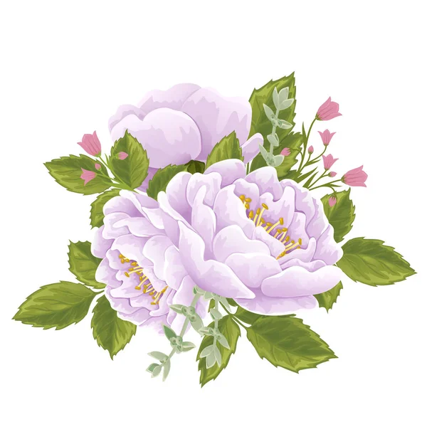 Englische Rosen mit Blättern und Glockenblumen — Stockvektor