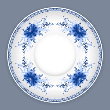 Gzhel süsleme ile plaka