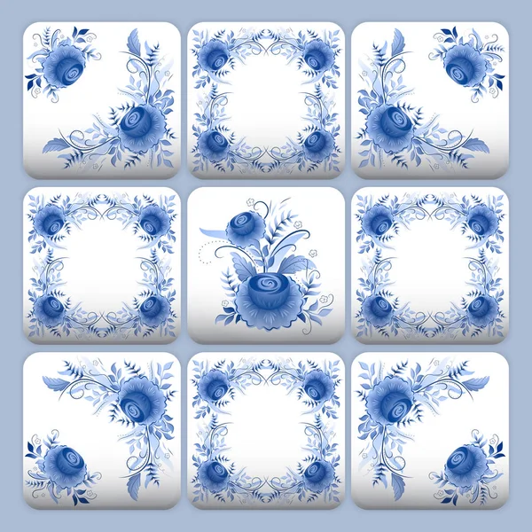 Κοβάλτιο μπλε λουλούδι μοτίβο κεραμιδιών — Διανυσματικό Αρχείο