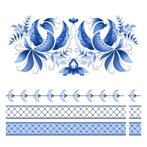 Klassieke gzhel ornament vogel — Stockvector